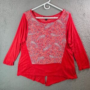 Lucky Brand Top Blouse Women Medium Paisley‎ Print Red Comfy